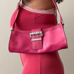 Y2K Nine West Pink Rhinestone Shoulder Bag | McBling Barbiecore Baguette Purse